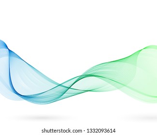 Wavy abstract background in two colors. Ribbon concept with blue and green gradient. Vector illustration.