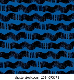 Wavy Abstract Brushstrokes Seamless Pattern with Trendy Bold Lines. Colorful decorative and minimal hand drawn design perfect for print, fashion, wrapping paper, fabrics