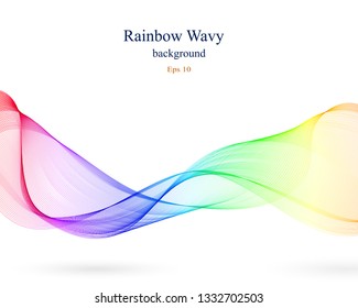 Wavy abstract design in rainbow colors. Ribbon concept with varied gradients. White isolated background. Vector illustration.