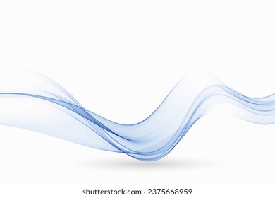 Wavy abstract flow of blue transparent lines on a white background.