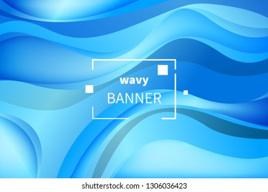 Wavy abstract gradient 3D modern background. Banner with waves, ribbons. Template for flyer, business card, presentation. Vector illustration