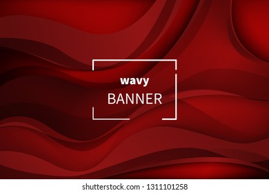 Wavy abstract gradient 3D modern background. Banner with waves, ribbons. Template for flyer, business card, presentation. Vector illustration