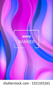 Wavy abstract gradient 3D modern background. Banner with waves, ribbons. Template for flyer, business card, presentation. Vector illustration