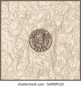 Wavy abstract graphic background with logo emblem. Topographic map texture. Isolated wiggly lines