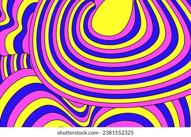 Wavy abstract groovy background. Hippie 70s retro rainbow color. Vector illustration