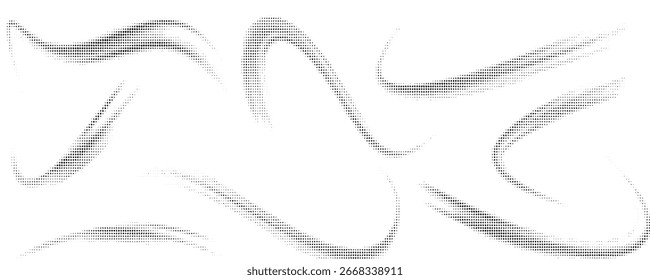 Anuncio de fondo de semitono abstracto ondulado. Patrón de puntos monocromo moderno con un flujo de gradiente suave que crea un efecto de ondulación digital para un encabezado de Sitio web futurista