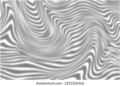 Wavy abstract halftone pattern. Dotted lines gradient on white background. Textured curve liquid grid. Vector illustration.
