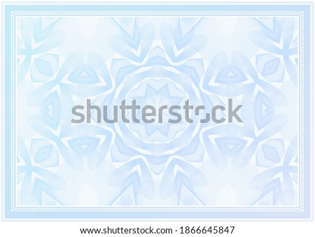 Wavy abstract line background (guilloche watermark pattern) with frame (border) for certificate, bank note, money - currency design. Vector blank horizontal template