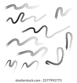 Wavy abstract lines. Black and white curves. Dynamic stripe elements. Flowing artistic pattern.