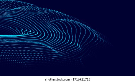 Wavy abstract object made of particles. Abstract technological or scientific object.