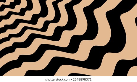 Wavy abstract pattern with bold black and beige colors, offering a retro modern vibe perfect for textiles, prints, digital visuals, or statement decor