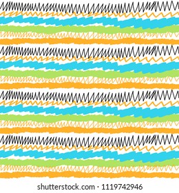 Wavy abstract pattern. Hand drawn waves, stripes, zig zags, brush lines background. 