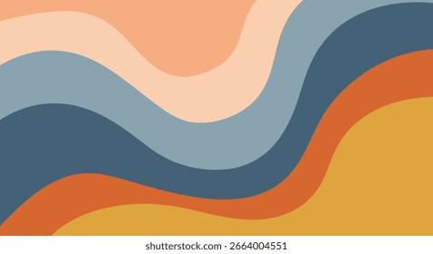 Abstraktes Wellenmuster mit Pfirsich, Blau, Orange und Gelb für zeitgenössisches Design