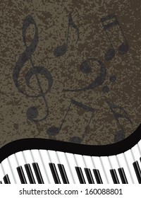 Wavy Abstract Piano Keyboard with Musical Notes Textured Background Vector Illustration