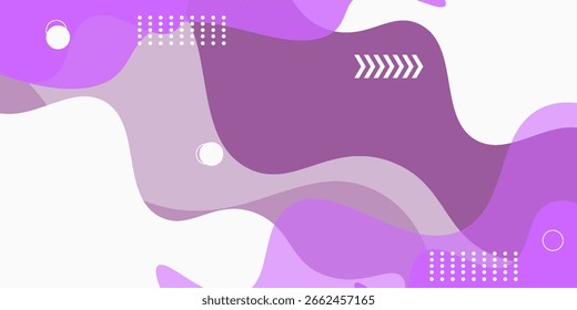Plano de fundo ondulado abstrato roxo com pontos de meio-tom e elementos de círculo - modelo de design de vetor