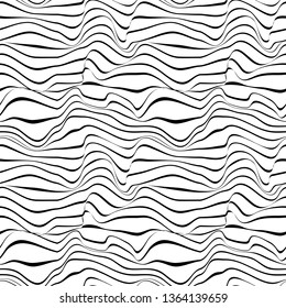 Wavy abstract seamless background pattern. Black and white. Waves