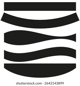 Wavy abstract shape. Monochrome ripple symbol. Fluid stripe element. Vector black form.
