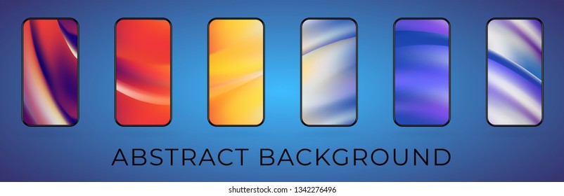 Wavy abstract smartphone background illustration set. Fire and water colors. Mobile wallpaper collection.  Vector illustration.