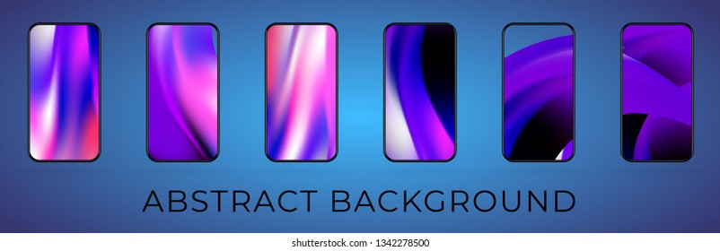 Wavy abstract smartphone background illustration set. Mobile wallpaper collection. Modern UI screen backfrop. Vector illustration