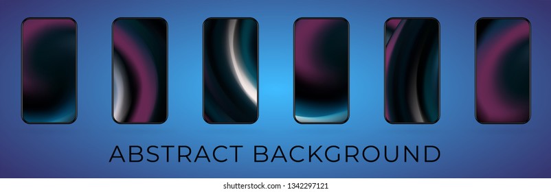 Wavy abstract smartphone background illustration set. Mobile wallpaper collection. Modern UI screen backfrop. Vector illustration