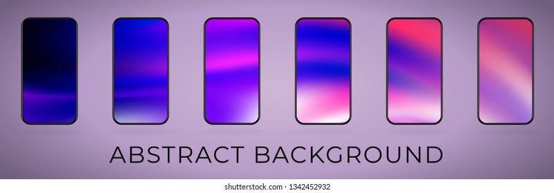 Wavy abstract smartphone background illustration set. Mobile wallpaper collection. Modern UI screen backfrop. Vector illustration