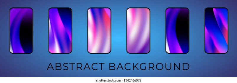 Wavy abstract smartphone background illustration set. Mobile wallpaper collection. Modern UI screen backfrop. Vector illustration