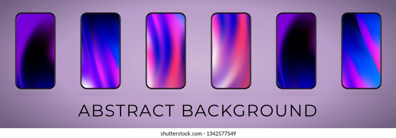 Wavy abstract smartphone background illustration set. Mobile wallpaper collection. Modern UI screen backfrop. Vector illustration