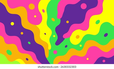 Wavy Abstract Splash of Vibrant Colors. Bright abstract waves with colorful blobs in a playful, modern, and energetic digital style.