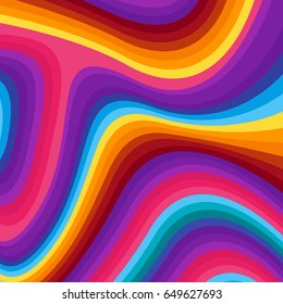 Wavy Abstract Vector Background Illustration. Modern Pattern Design Template. Banner, billboard, marketing brochure cover or card backdrop. Pink, blue, violet, purple, red, yellow, orange.