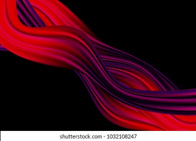 Wavy Abstraction in Red and Purple Colors. Trendy Background with Wavy Material. Wavy Abstraction for Web Design, Presentation, Wallpaper, Card, Banner, Flyer, Poster. Vector Illustration.