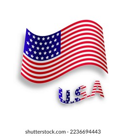 Wavy American flag. 3d vector illustration