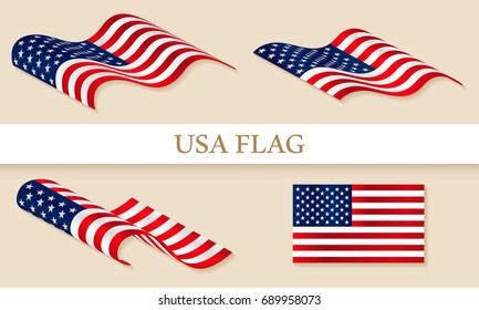 Wavy American flag.USA flag icon.