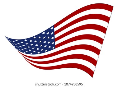 A wavy American flag isolated on a white background