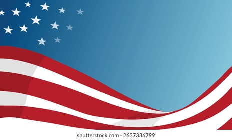 Wavy American Flag on Bright Sky for Patriotic Design