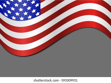 Wavy American flag on a gray background with shadow - vector illustration