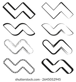 Iconos de ángulo ondulado. Símbolos de movimiento Abstractas. Formas de estilo de línea. Elementos de golpe de Vector.
