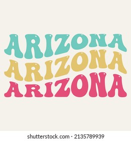 Wavy Arizona Lettering Design. Retro Waves Illustration Vector Design. Hippie Clip art Stacked Text Boho.