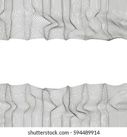 Wavy array with dynamic particles. Abstract 3d figures Background. Composition of dots.Vector illustration.