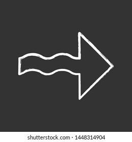 Wavy arrow chalk icon. Direction pointer sign. Indicating arrowhead. Spiral line. Pointing cursor. Marker, indicator. Motion, next. Movement sign. Isolated vector chalkboard illustration