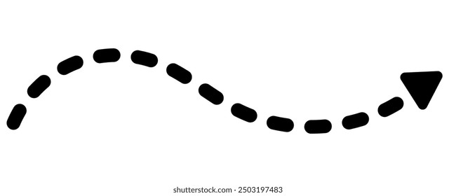 Wavy arrow dashed line isolated, Dotted curved arrow