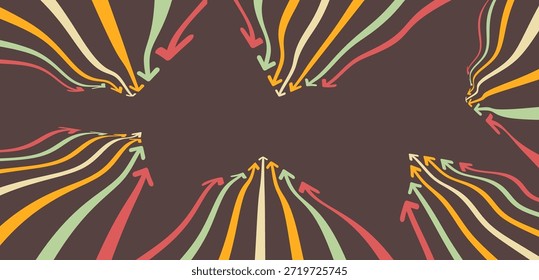 Wavy arrows moving forward towards the target. Leadership. The concept of a clash of several teams. Art composition. Dynamics. Vector for a brochure, poster, cover, presentation, flyer, or banner.