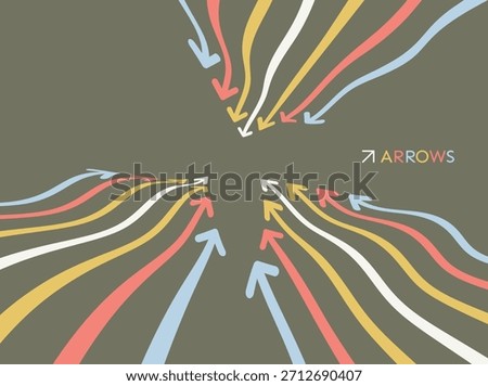 Wavy arrows moving forward towards the target. Leadership. The concept of a clash of several teams. Art composition. Dynamics. Vector for a brochure, poster, cover, presentation, flyer, or banner.