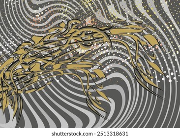 Wavy backdrop with floral and dots elements for business ideas or prints on T-shirts. Hawaiian motifs in golden-gray tonality for textiles or covers, scrapbooking, tiles, fashion trends, fabrics, etc.