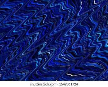 Wavy backdrop. Striped background. Blue color. Fluid poster design. Liquid effect background. Bright striped print. Geometric line pattern. Decorative backdrop vector. Dark blue pattern.