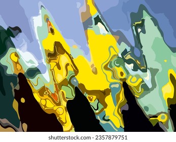 Wavy backdrop in yellow-blue-green tonality for textiles or prints. Fun motifs for kids, backgrounds, textures, fabric, covers, fashion, interiors, scrapbooking, posters, etc. Vector liquid background