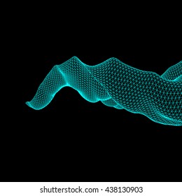 Wavy Background. Abstract Vector Illustration. Connection Structure. Futuristic Technology Style. 3D Perspective Grid.