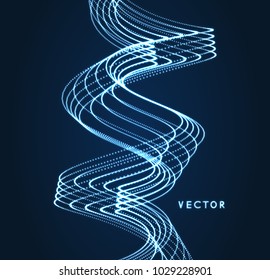 Wavy background. Array with dynamic particles. Composition with motion effect. 3d technology style. Vector illustration.