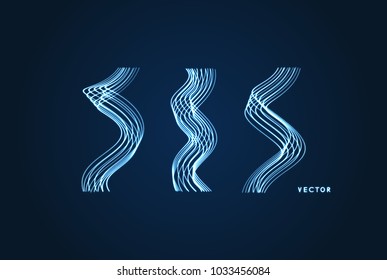 Wavy background. Array with dynamic particles. Composition with motion effect. 3d technology style. Vector illustration.