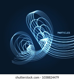 Wavy background. Array with dynamic particles. Composition with motion effect. 3d technology style. Vector illustration.