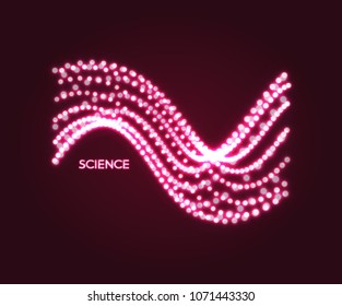 Wavy background. Array with dynamic particles. Composition with motion effect. 3d technology style. Vector illustration.